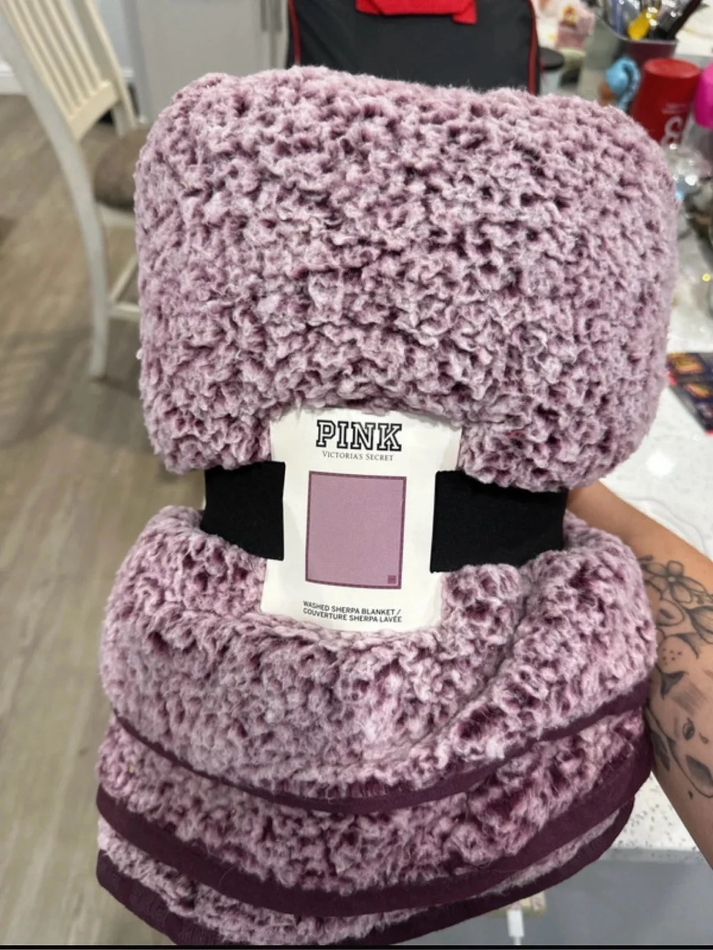 NWT Victoria’s Secret PINK Washed Sherpa Blanket - Luscious Plum